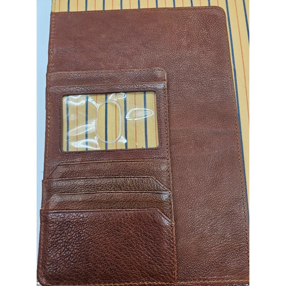 Johnston & Murphy J&M 1850‎ Brown Leather Portfolio Padfolio Organizer Striped